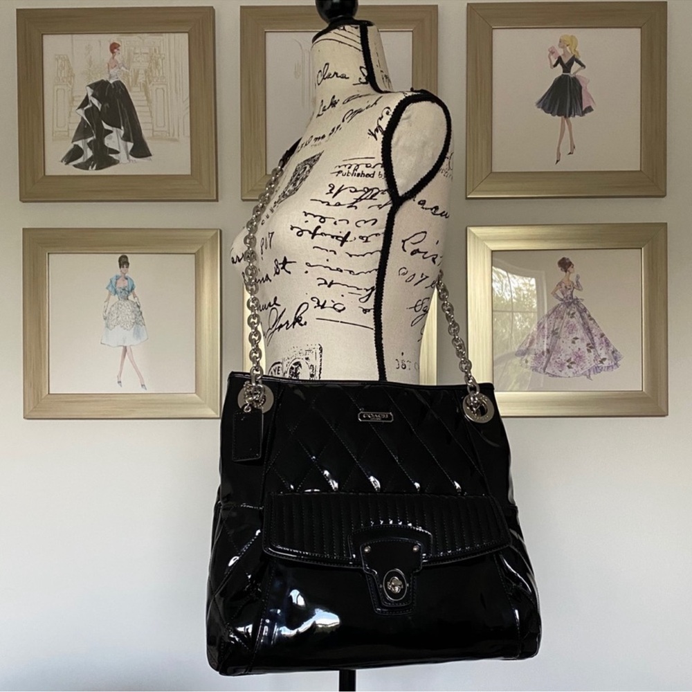 Coach Black Poppy Patent Leather Quilted Purse - Picture 6 of 8